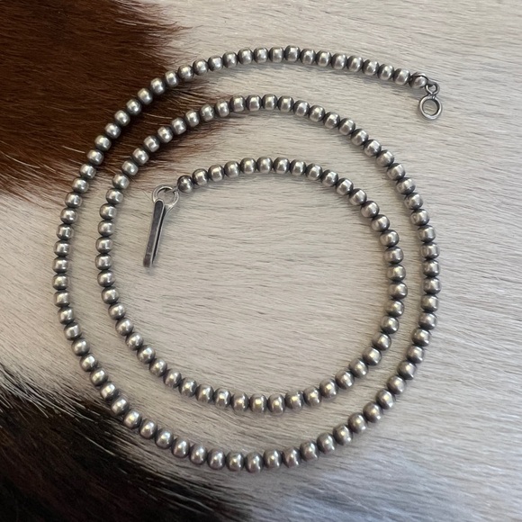 Native American Jewelry - ❤️ 16” 3mm Desert Pearls Native Made Navajo Sterling USA Necklace 6.5G Unisex